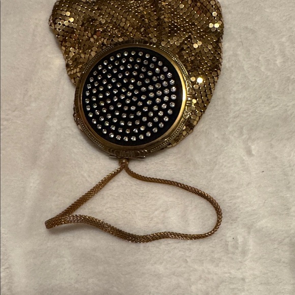 Gold Mesh & Rhinestones Compact Wristlet Purse